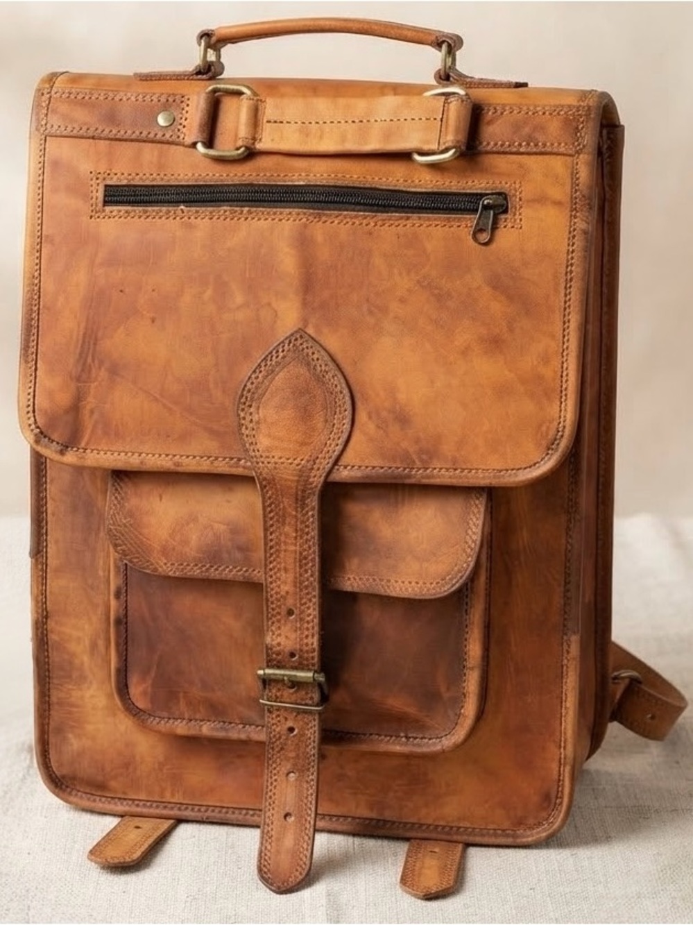 Vintage Tan Leather Backpack